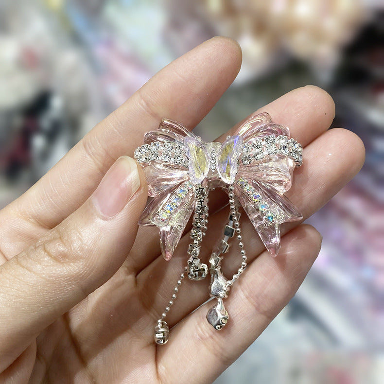 Wholesale Acrylic White Diamond Chain Bow Straight Hole Beads